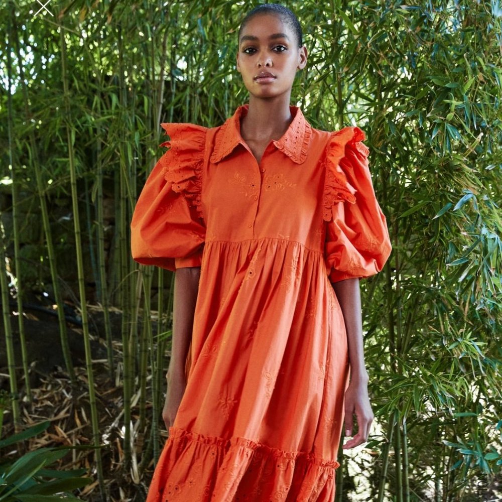 ZARA OPENWORK EMBROIDERED DRESS ORANGE - 7521/117 - Picture 3 of 7